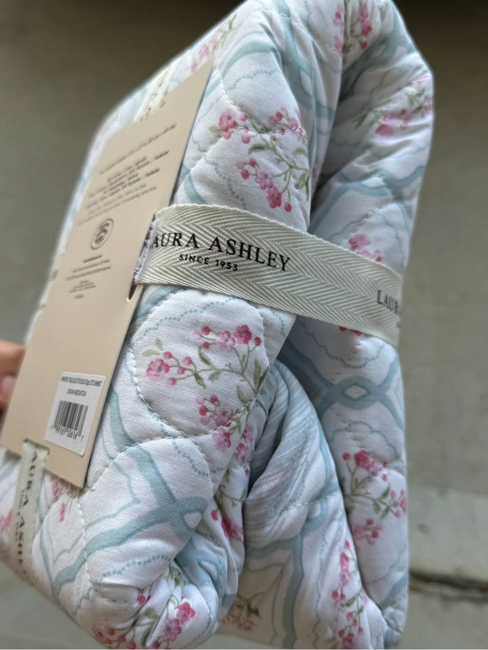 Laura Ashley Pink Floral & Light Blue Quilted Pillow Shams - Pair